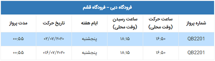 پروازهای فوق العاده قشم ایر دبی