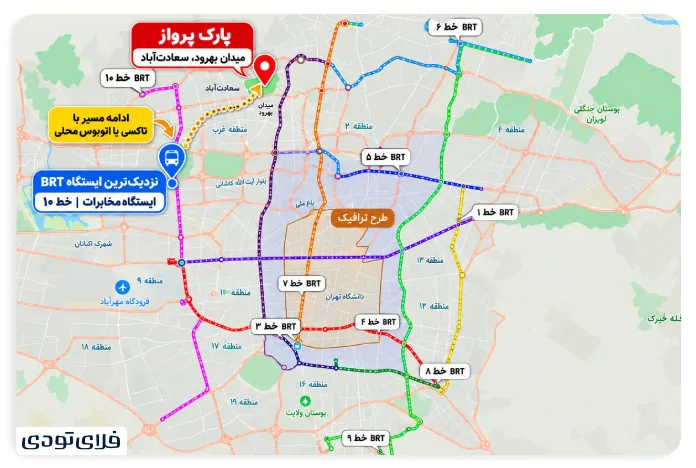 پارک پرواز با اتوبوس و BRT تهران