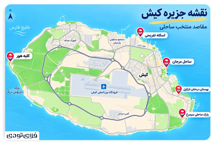سواحل کیش روی نقشه 